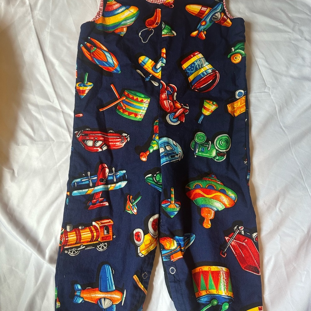 Vintage BUTLER colorful Kids overalls toy print